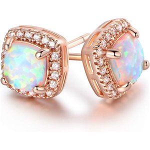 White Gold Plated Created White Opal Earrings, Elegant Jewelry for Women